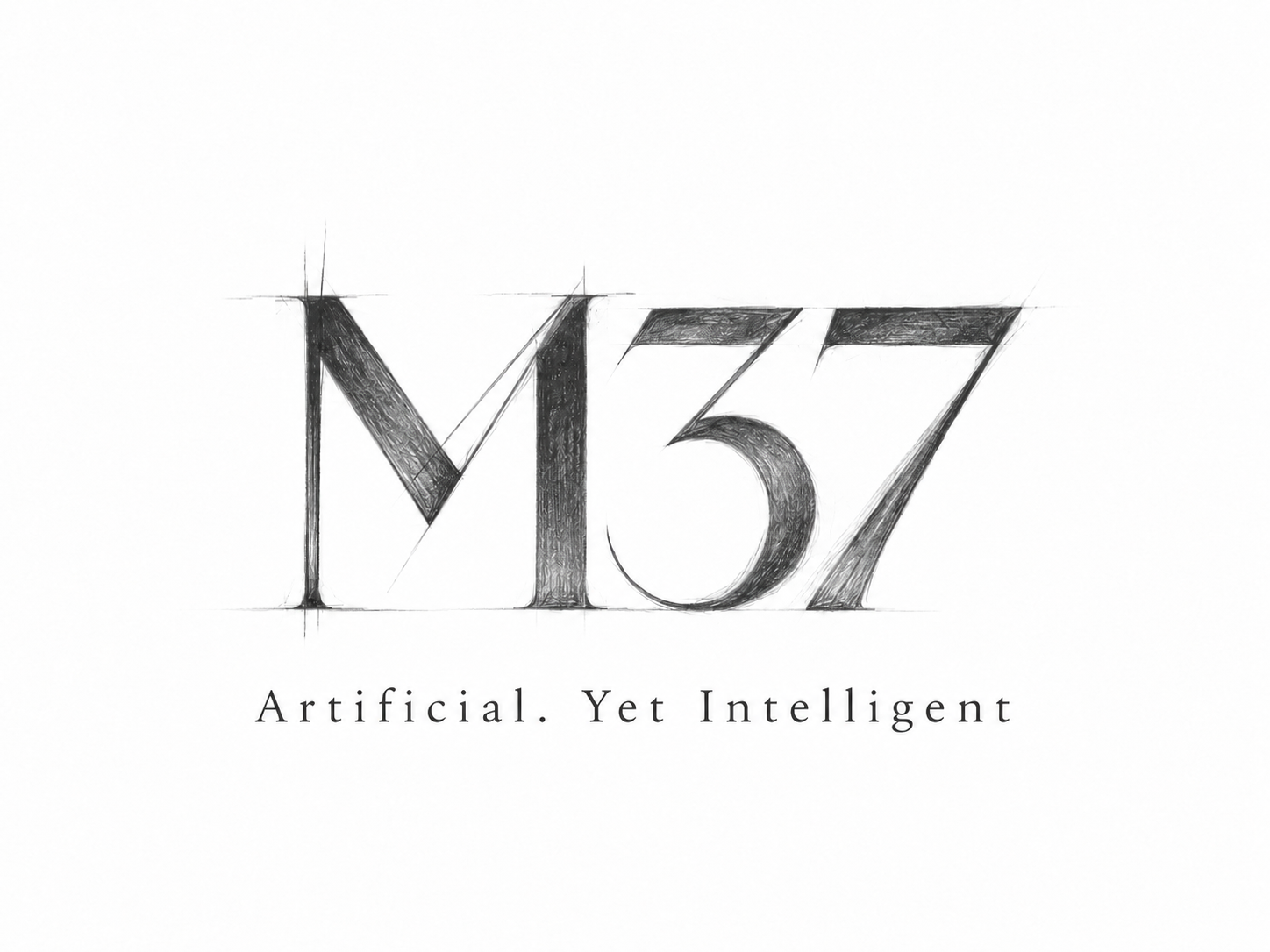 M37 — Artificial. Yet Intelligent — graphite brand sketch.